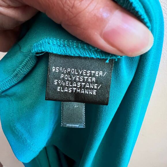 Lauren Ralph Lauren Turquoise V-Neck Drape Ruched Formal Cocktail Midi Dress 4 - Picture 5 of 8